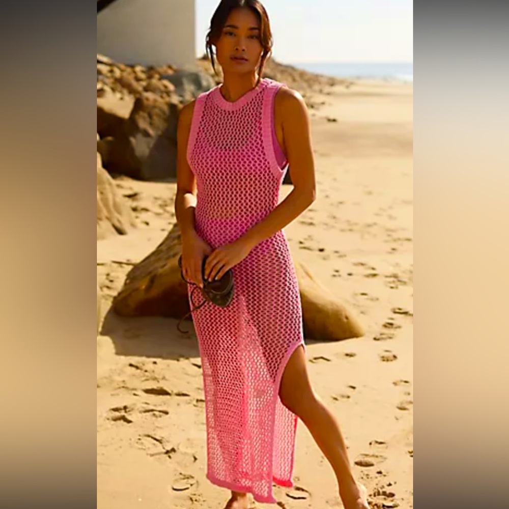 Holly Dress Pink Crochet BeachRiot Cover-Up L